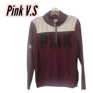 Pink V.S.Long Sleeve 1/4 Zip Pullover Purple/Gray Sweatshirt S